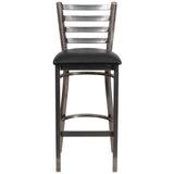 English Elm Commercial Grade Series Clear Coated Ladder Back Metal Restaurant Barstool - Vinyl Seat