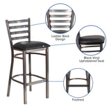 English Elm Commercial Grade Series Clear Coated Ladder Back Metal Restaurant Barstool - Vinyl Seat