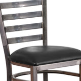 English Elm Commercial Grade Series Clear Coated Ladder Back Metal Restaurant Barstool - Vinyl Seat