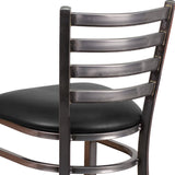 English Elm Commercial Grade Series Clear Coated Ladder Back Metal Restaurant Barstool - Vinyl Seat