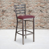 English Elm Commercial Grade Series Clear Coated Ladder Back Metal Restaurant Barstool - Vinyl Seat