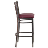 English Elm Commercial Grade Series Clear Coated Ladder Back Metal Restaurant Barstool - Vinyl Seat