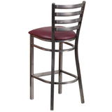 English Elm Commercial Grade Series Clear Coated Ladder Back Metal Restaurant Barstool - Vinyl Seat