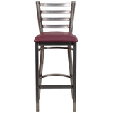 English Elm Commercial Grade Series Clear Coated Ladder Back Metal Restaurant Barstool - Vinyl Seat