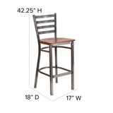 English Elm Commercial Grade Series Clear Coated Ladder Back Metal Restaurant Barstool - Cherry Wood Seat