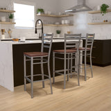 Commercial Grade Series Clear Coated Ladder Back Metal Restaurant Barstool - Cherry Wood Seat