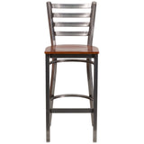 English Elm Commercial Grade Series Clear Coated Ladder Back Metal Restaurant Barstool - Cherry Wood Seat