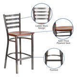 English Elm Commercial Grade Series Clear Coated Ladder Back Metal Restaurant Barstool - Cherry Wood Seat