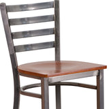 English Elm Commercial Grade Series Clear Coated Ladder Back Metal Restaurant Barstool - Cherry Wood Seat