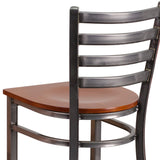 English Elm Commercial Grade Series Clear Coated Ladder Back Metal Restaurant Barstool - Cherry Wood Seat