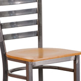 English Elm Commercial Grade Series Clear Coated Ladder Back Metal Restaurant Barstool - Wood Seat