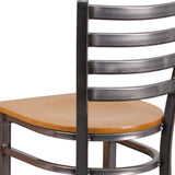 English Elm Commercial Grade Series Clear Coated Ladder Back Metal Restaurant Barstool - Wood Seat