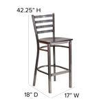 English Elm Commercial Grade Series Clear Coated Ladder Back Metal Restaurant Barstool - Walnut Wood Seat