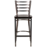 English Elm Commercial Grade Series Clear Coated Ladder Back Metal Restaurant Barstool - Walnut Wood Seat