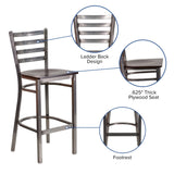 English Elm Commercial Grade Series Clear Coated Ladder Back Metal Restaurant Barstool - Walnut Wood Seat