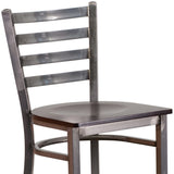 English Elm Commercial Grade Series Clear Coated Ladder Back Metal Restaurant Barstool - Walnut Wood Seat