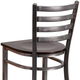 English Elm Commercial Grade Series Clear Coated Ladder Back Metal Restaurant Barstool - Walnut Wood Seat