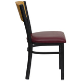 English Elm Commercial Grade Series Black Circle Back Metal Restaurant Chair - Natural Wood Back, Vinyl Seat