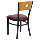 English Elm Commercial Grade Series Black Circle Back Metal Restaurant Chair - Natural Wood Back, Vinyl Seat