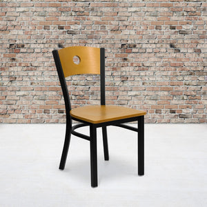 English Elm Commercial Grade Series Black Circle Back Metal Restaurant Chair - Wood Back & Seat