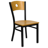 English Elm Commercial Grade Series Black Circle Back Metal Restaurant Chair - Wood Back & Seat