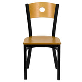 English Elm Commercial Grade Series Black Circle Back Metal Restaurant Chair - Wood Back & Seat