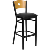 English Elm Commercial Grade Series Circle Back Metal Restaurant Barstool - Natural Wood Back, Vinyl Seat