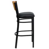 English Elm Commercial Grade Series Circle Back Metal Restaurant Barstool - Natural Wood Back, Vinyl Seat