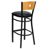 English Elm Commercial Grade Series Circle Back Metal Restaurant Barstool - Natural Wood Back, Vinyl Seat