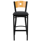 English Elm Commercial Grade Series Circle Back Metal Restaurant Barstool - Natural Wood Back, Vinyl Seat