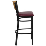 English Elm Commercial Grade Series Black Circle Back Metal Restaurant Barstool - Natural Wood Back, Vinyl Seat