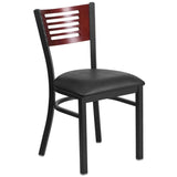 English Elm Commercial Grade Series Slat Back Metal Restaurant Chair - Mahogany Wood Back, Vinyl Seat