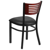 English Elm Commercial Grade Series Slat Back Metal Restaurant Chair - Mahogany Wood Back, Vinyl Seat