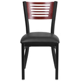 English Elm Commercial Grade Series Slat Back Metal Restaurant Chair - Mahogany Wood Back, Vinyl Seat