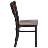 English Elm Commercial Grade Series Black Slat Back Metal Restaurant Chair - Mahogany Wood Back & Seat