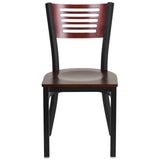 English Elm Commercial Grade Series Black Slat Back Metal Restaurant Chair - Mahogany Wood Back & Seat