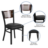 English Elm Commercial Grade Series Slat Back Metal Restaurant Chair - Walnut Wood Back, Vinyl Seat