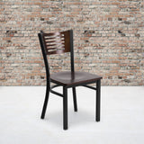 Commercial Grade Black Metal Restaurant Chair with Walnut Wood Back & Seat