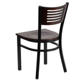 English Elm Commercial Grade Series Black Slat Back Metal Restaurant Chair - Walnut Wood Back & Seat