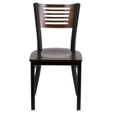 English Elm Commercial Grade Series Black Slat Back Metal Restaurant Chair - Walnut Wood Back & Seat