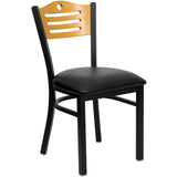 English Elm Commercial Grade Series Slat Back Metal Restaurant Chair - Natural Wood Back, Vinyl Seat