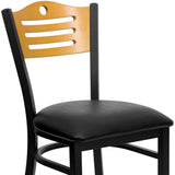 English Elm Commercial Grade Series Slat Back Metal Restaurant Chair - Natural Wood Back, Vinyl Seat