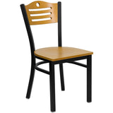 English Elm Commercial Grade Series Black Slat Back Metal Restaurant Chair - Wood Back & Seat