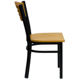 English Elm Commercial Grade Series Black Slat Back Metal Restaurant Chair - Wood Back & Seat