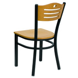 English Elm Commercial Grade Series Black Slat Back Metal Restaurant Chair - Wood Back & Seat