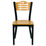 English Elm Commercial Grade Series Black Slat Back Metal Restaurant Chair - Wood Back & Seat