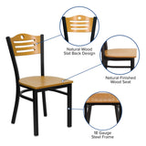 English Elm Commercial Grade Series Black Slat Back Metal Restaurant Chair - Wood Back & Seat