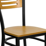 English Elm Commercial Grade Series Black Slat Back Metal Restaurant Chair - Wood Back & Seat