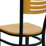 English Elm Commercial Grade Series Black Slat Back Metal Restaurant Chair - Wood Back & Seat