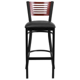 English Elm Commercial Grade Series Slat Back Metal Restaurant Barstool - Mahogany Wood Back, Vinyl Seat